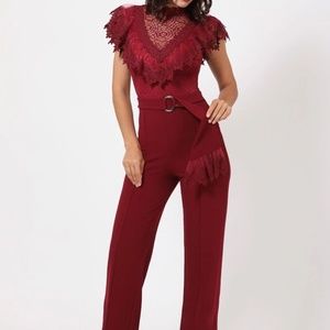 Crochet-Lace Mock Neck/color red